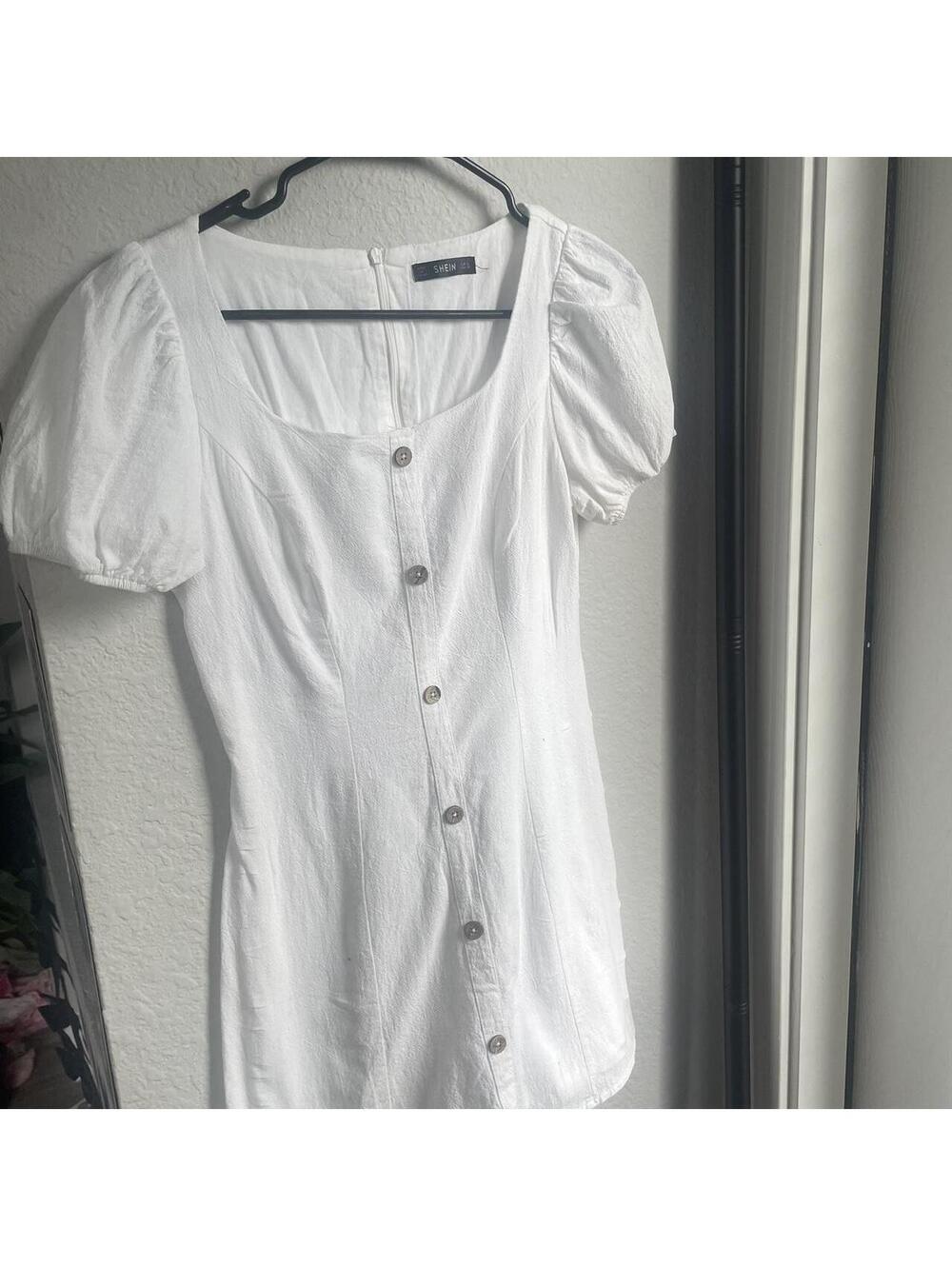 SHEIN White Babydoll Dress with Buttons, Size S